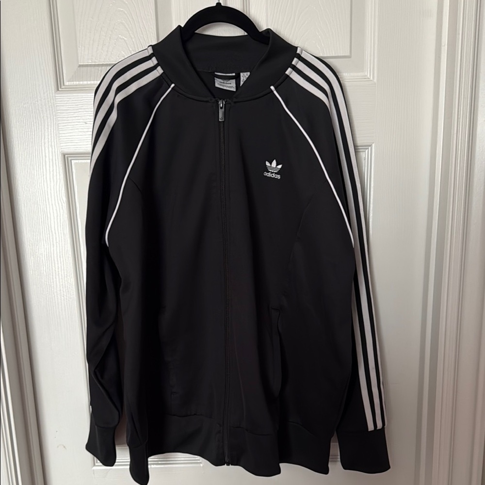 Adidas Black Track Jacket with White Stripes